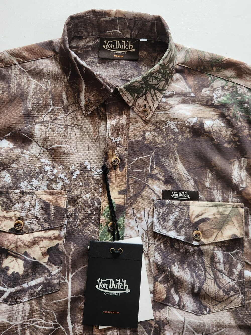 Von Dutch Brown/Green Camo Button-Down Long Sleeve Shirt